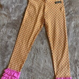 Matilda Jane Kids Mustard Yellow Geometric Floral Ruffle Hem Leggings Size 6 NWT